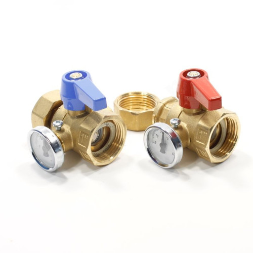 Кран шаровой для коллектора резьб. 1" - 1", PN6, Watts KHT SET, латунь, вн.р. с нак. гайкой - вн.р.,