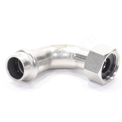 Отвод 90 15-1/2", WAAG Heavy Inox, пресс-резьба, вн., сталь нержавеющая, с накид.гайкой