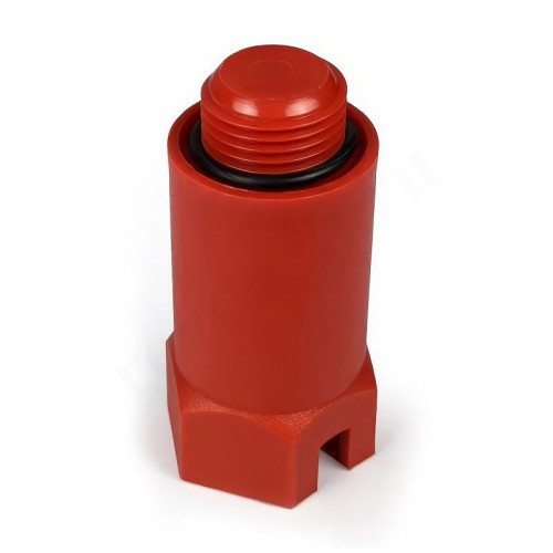 Заглушка 1/2", RTP, резьба, нар., полипропилен, красный, длинная