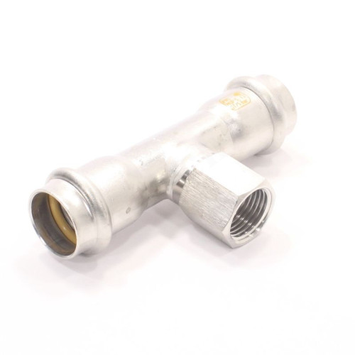 Тройник 22-1/2"-22, Sanha NiroSan Gas, 17130G, пресс-резьба, вн., сталь нержавеющая