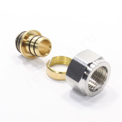 Резьбозажимное 20 x 2.8-3/4", WAAG, обжим-резьба, вн., латунь (никель) евроконус