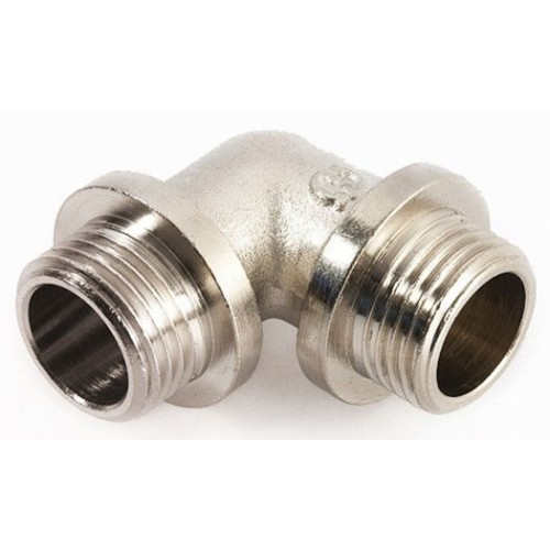 Угольник 90° 1"-1", General Fittings 2700 F9, резьба-резьба, нар., латунь (никель), с ограничителем