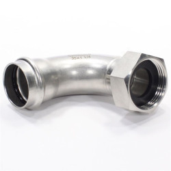 Отвод 90 35-1 1/4", WAAG Heavy Inox, пресс-резьба, вн., сталь нержавеющая, с накид.гайкой