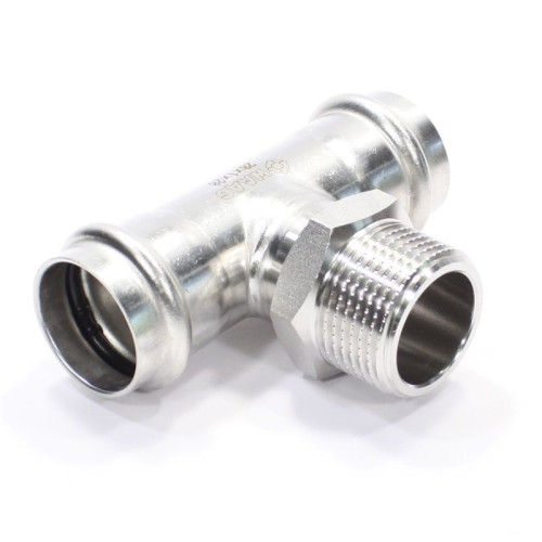 Тройник 28-1"-28, WAAG Heavy Inox, пресс-резьба, нар., сталь нержавеющая