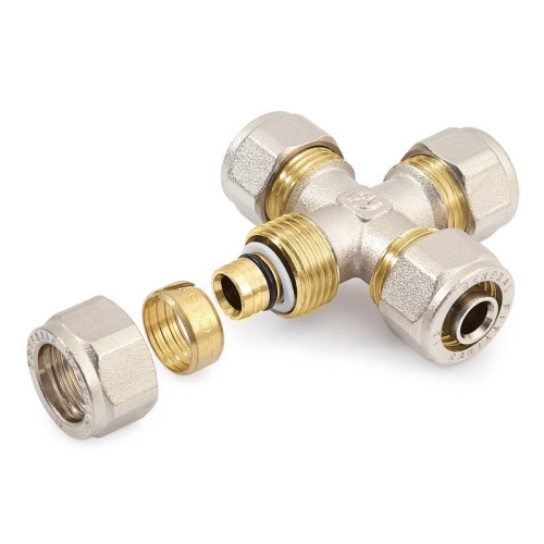 Крестовина 20-20-20-20, General Fittings 5300, 36, обжим-обжим, латунь (никель)