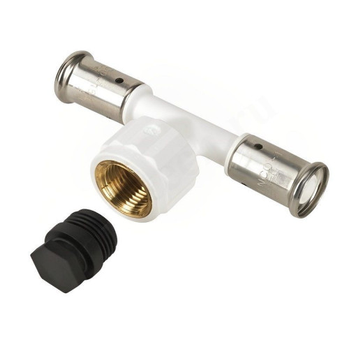 Тройник 20-1/2"-20, Henco PKW, пресс-резьба, вн., поливинилденфторид, белый