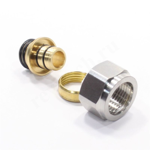 Резьбозажимное 20 x 2.0-3/4", WAAG, обжим-резьба, вн., латунь (никель) евроконус