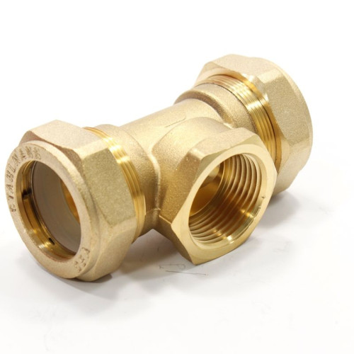 Тройник 25-1"-25, Stahlmann EF, обжим-резьба, вн., латунь