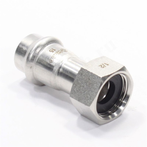 Переходник 15-1/2", WAAG Heavy Inox, пресс-резьба, вн., сталь нержавеющая, с накид.гайкой
