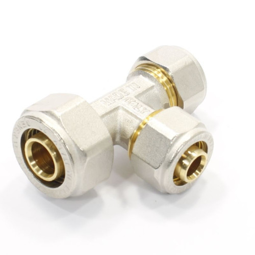 Тройник 20-16-16, General Fittings 5300 13, обжим-обжим, латунь (никель)