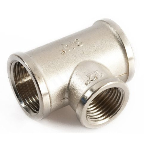 Тройник 1 1/2"-1/2"-1 1/2", General Fittings, резьба-резьба, вн., латунь (никель)