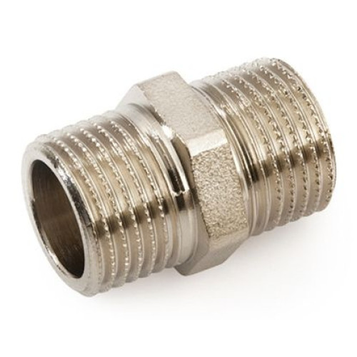Ниппель 1/2"-1/2", General Fittings 2600 F3, резьба-резьба, нар., латунь (никель), удлиненный