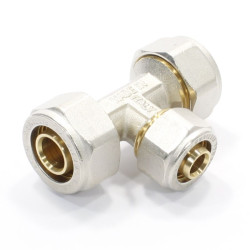 Тройник 20-16-20, General Fittings 5300 13, обжим-обжим, латунь (никель)