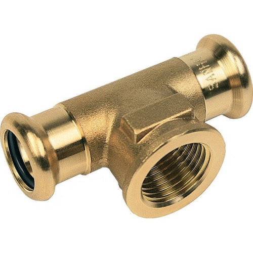 Тройник 22-1/2"-22, Sanha PuraPress 8130G, пресс-резьба, вн., бронза