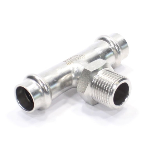 Тройник 15-1/2"-15, WAAG Heavy Inox, пресс-резьба, нар., сталь нержавеющая