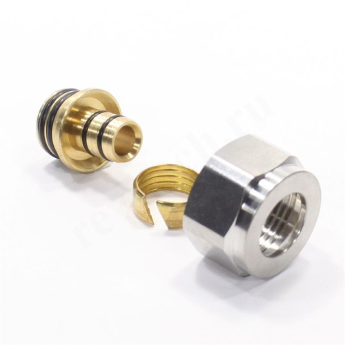 Резьбозажимное 16 x 2.0-3/4", WAAG, обжим-резьба, вн., латунь (никель) евроконус