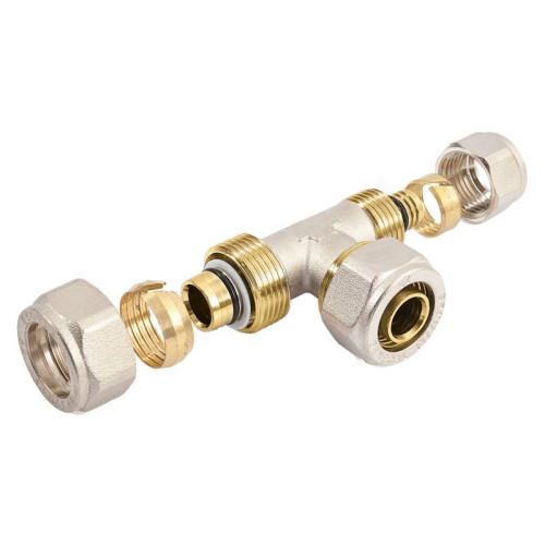 Тройник 20-20-16, General Fittings 5300 13, обжим-обжим, латунь (никель)