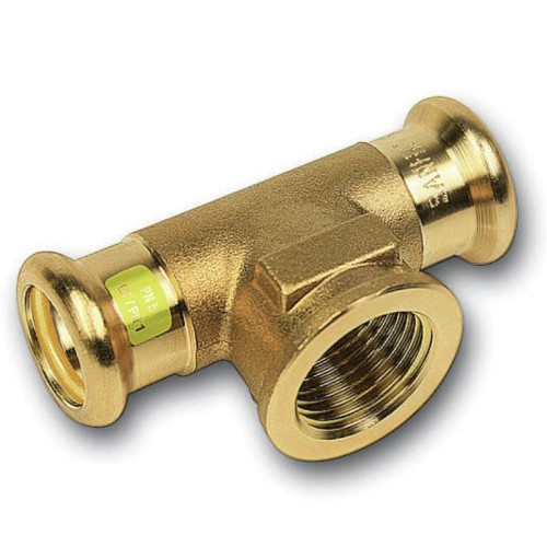 Тройник 18-1/2"-18, Sanha Press Gas, 11130G, пресс-резьба, вн., бронза