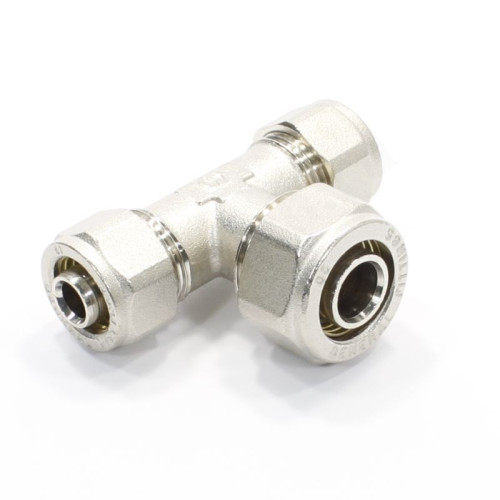 Тройник 16-20-16, General Fittings 5300 13, обжим-обжим, латунь (никель)