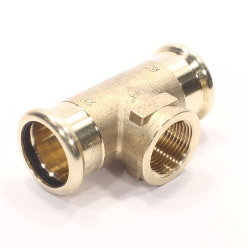 Тройник 28-3/4"-28, Sanha PuraPress 8130G, пресс-резьба, вн., бронза
