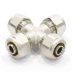 Крестовина 16-16-16-16, General Fittings 5300 36, обжим-обжим, латунь (никель)