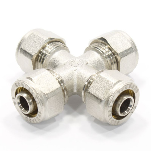 Крестовина 16-16-16-16, General Fittings 5300 36, обжим-обжим, латунь (никель)