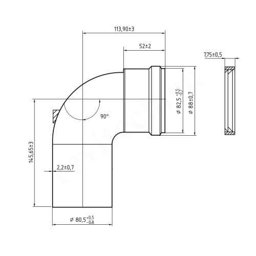 Отвод 90° 80, Protherm, раструб-труба, алюминий