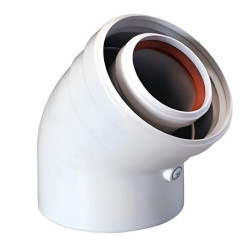 Отвод 45 60/100, Baxi, раструб-труба, полипропилен, (для конденс.котла)