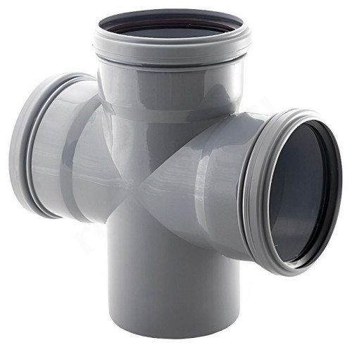 Крестовина 87° 110-110-110-110, RTP, раструб-труба, серый, одноплоскостная