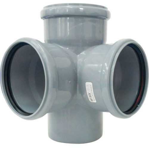 Крестовина 87° 110-110-110-110, RTP, раструб-труба, серый, двухплоскостная