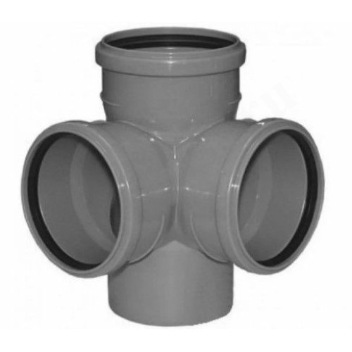 Крестовина 87° 110-110-110-110, Sinikon Стандарт, раструб-труба, серый, двухплоскостная