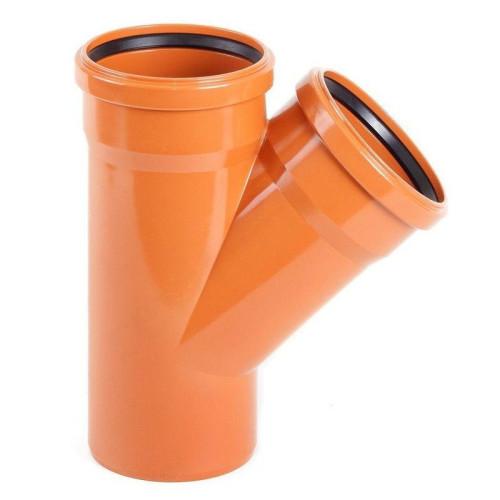 Тройник 45° 110-110-110, Хемкор, раструб-труба, оранжевый